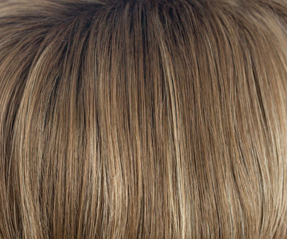 Honey Wheat R | Med Brn rooted, Light Brown base with Honey Blonde highlight
