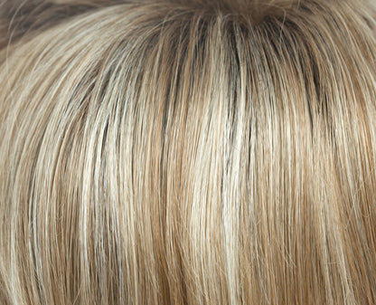 Sugar Cane R | Med Brown rooted, Platinum Blonde and Strawberry Blonde 50/50 blend base with Light Auburn highlight